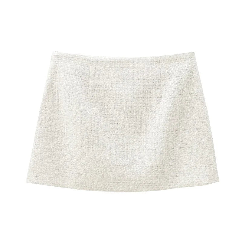 Set "Riviera Chic" | Λευκό Τουίντ 2 Τεμαχίων | Cropped Σακάκι & Μίνι Φούστα | Varsity