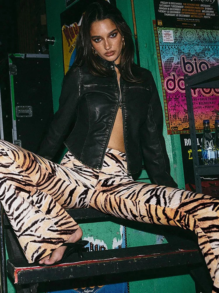 Παντελόνι "Wild Flare" | Leopard/Tiger Print, Ψηλή Ελαστικότητα & Χαμηλή Μέση