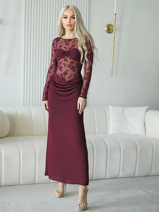 Maxi Φόρεμα "Backless Lace Gown" | Δαντέλα, Διαφάνεια & Ανοιχτή Πλάτη | Bodycon/Slim Fit
