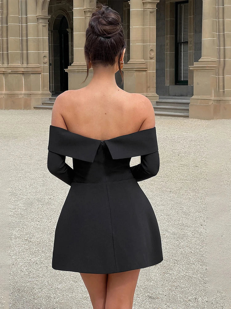 Mini Φόρεμα "Velvet Noir Mini" | Off-Shoulder, Backless & A-Line