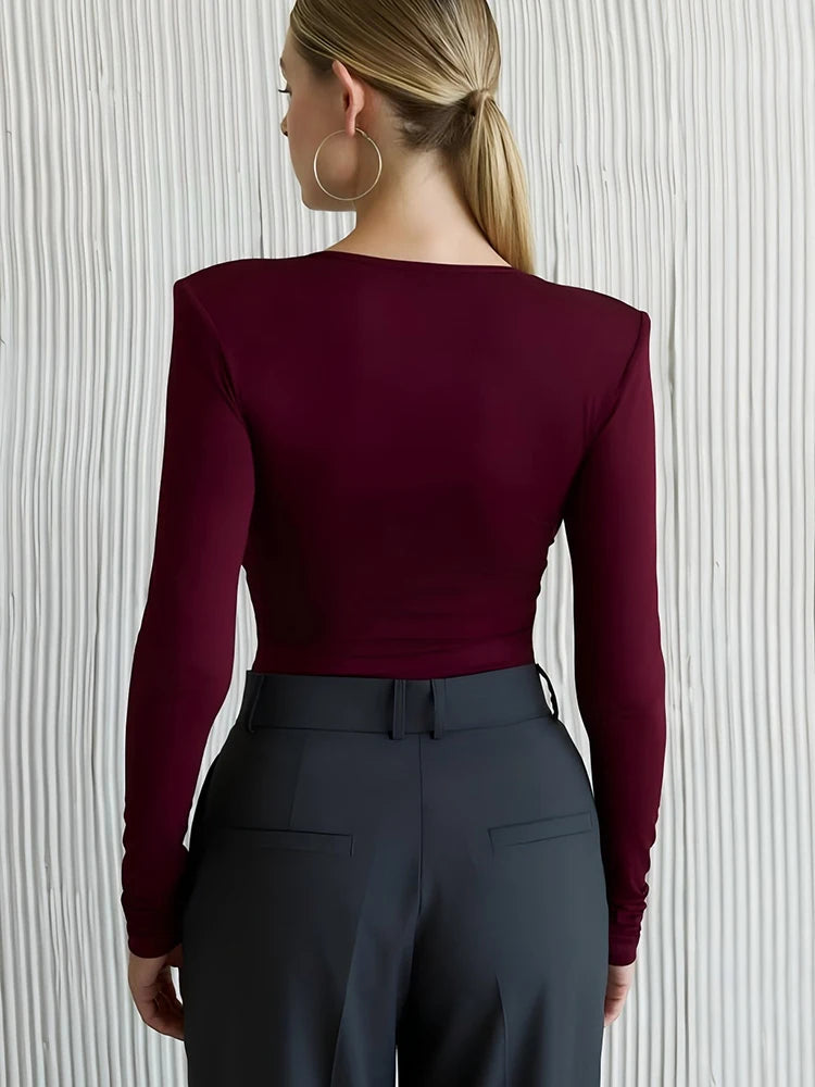 Sexy Deep V-Neck Long Sleeve Black Bodysuit