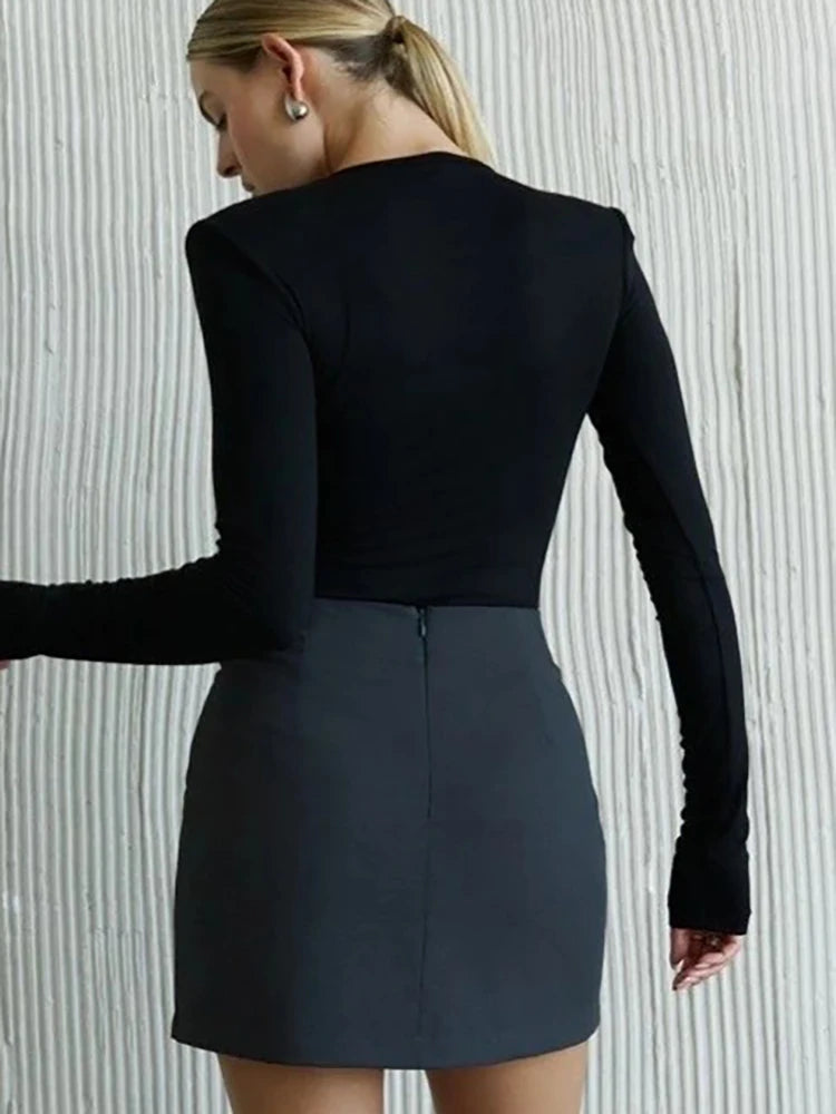 Sexy Deep V-Neck Long Sleeve Black Bodysuit