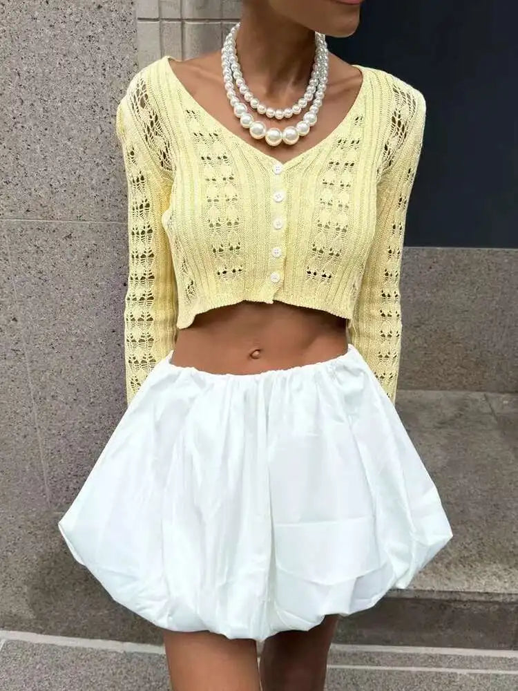 Cropped Τοπ "Breeze Knit" | Sheer, V-Neck & Flare Sleeves