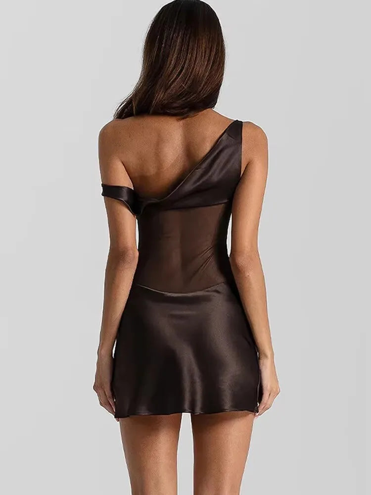Cocoa Patchwork Mesh Mini Dress