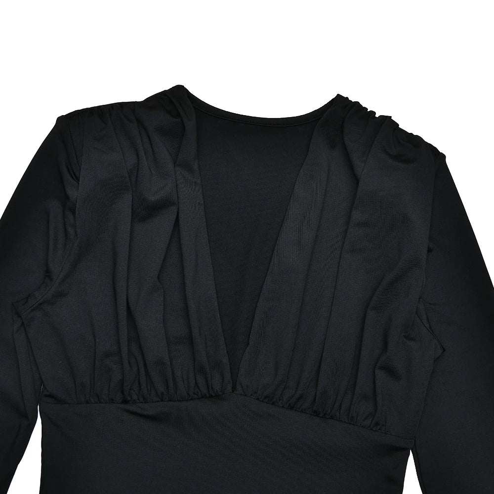 Sexy Deep V-Neck Long Sleeve Black Bodysuit