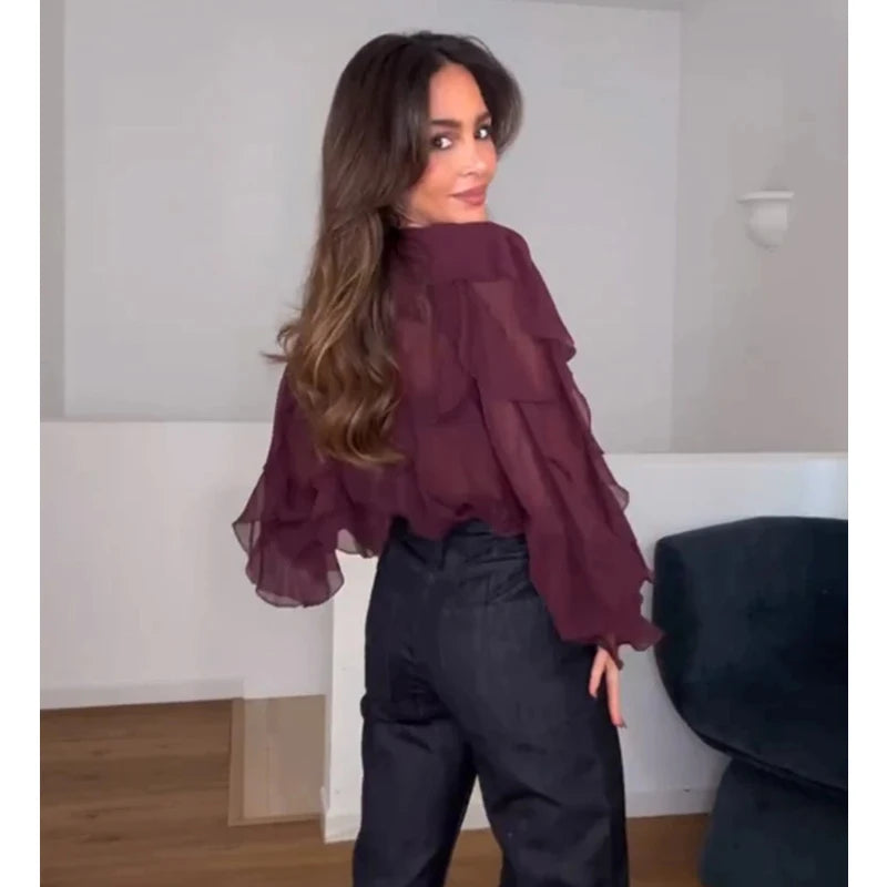 Μπλούζα "Fairy Ruffle" | Semi Sheer, Βολάν & Μανίκια Πεταλούδα | V-Neck & Άνετη Γραμμή