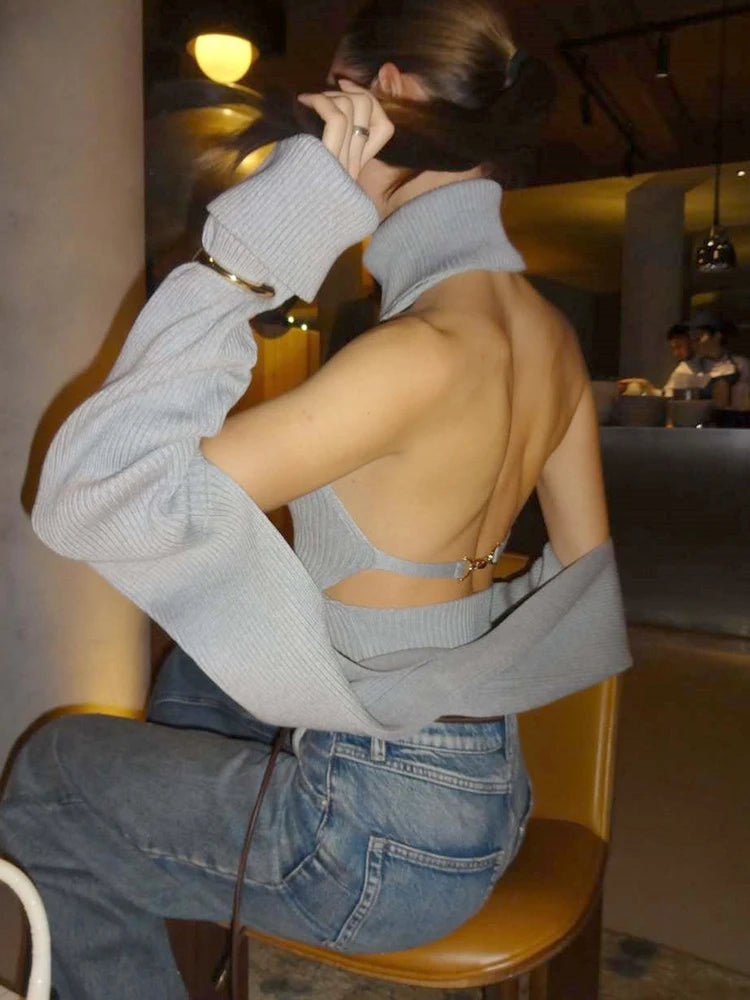 Σετ "Sculpt Knit" 2 Τεμαχίων | Πλεκτό, Turtleneck & Backless | Cut-Out Ώμοι