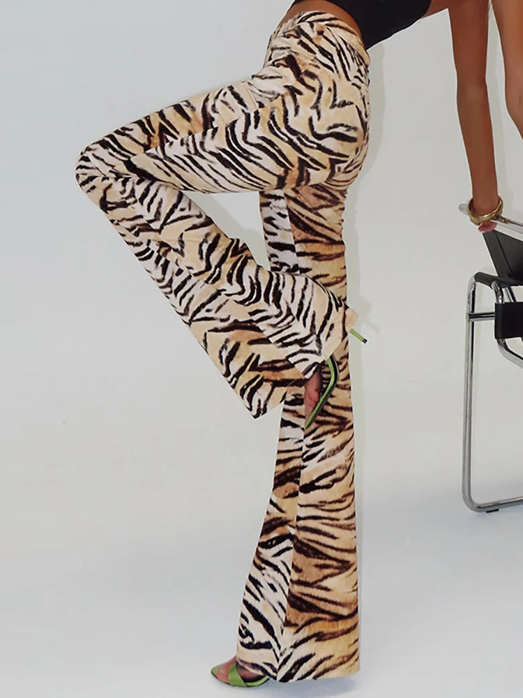 Παντελόνι "Wild Flare" | Leopard/Tiger Print, Ψηλή Ελαστικότητα & Χαμηλή Μέση