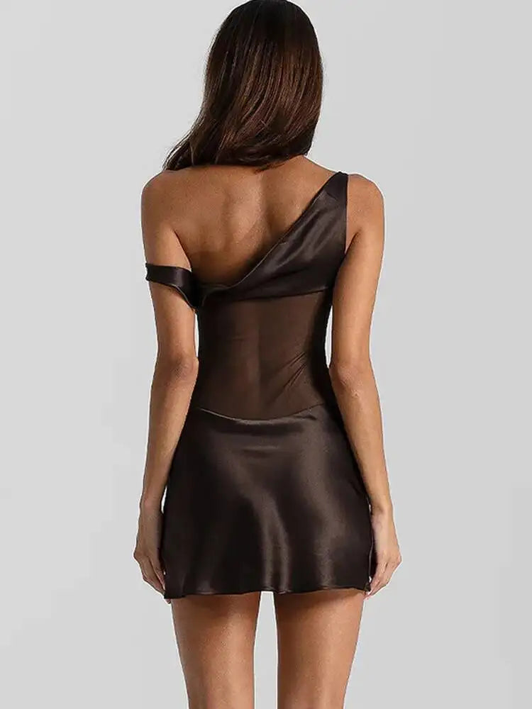 Cocoa Patchwork Mesh Mini Dress
