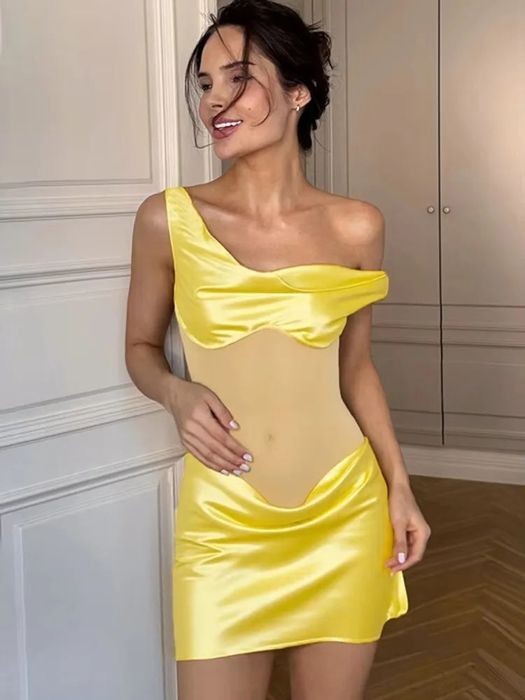 Cocoa Patchwork Mesh Mini Dress