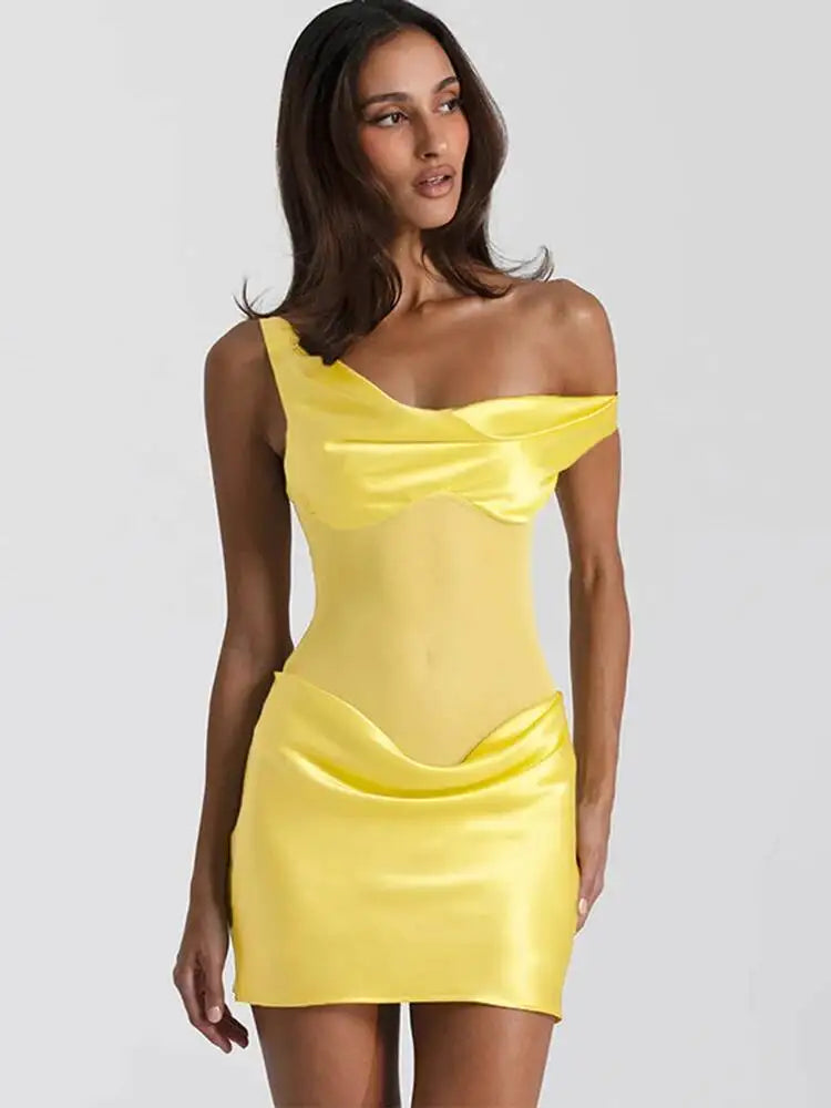 Cocoa Patchwork Mesh Mini Dress