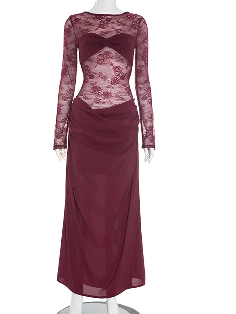 Maxi Φόρεμα "Backless Lace Gown" | Δαντέλα, Διαφάνεια & Ανοιχτή Πλάτη | Bodycon/Slim Fit