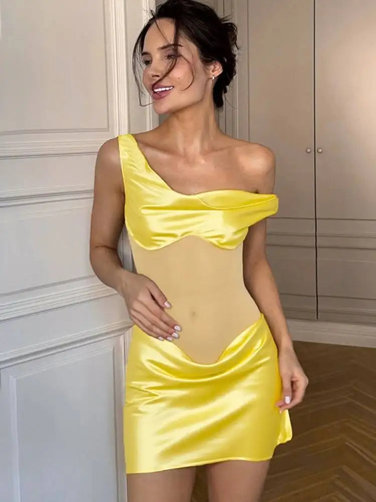 Cocoa Patchwork Mesh Mini Dress